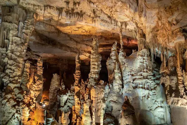 stalagmites in cave at cathedral caverns state park in alabama