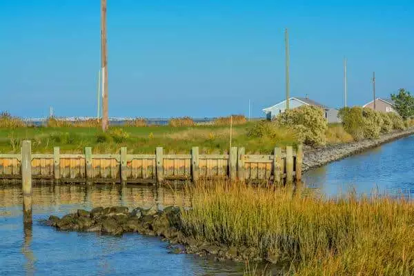 coastal retaining wall in a state park in delaware