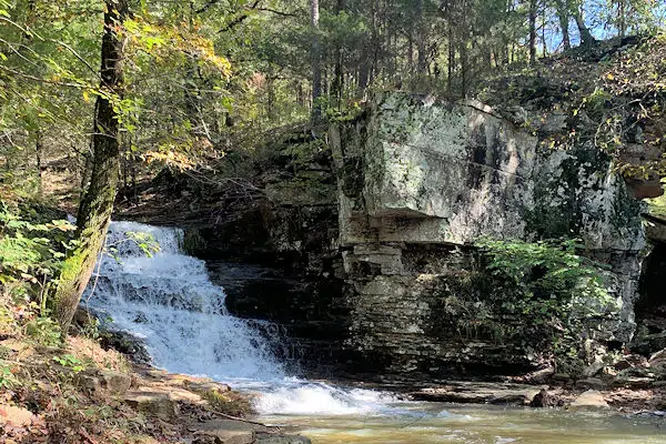 waterfall in the woods at devils den state park in arkansas
