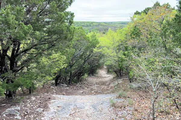 descending hiking trail at a state park near arlington texas