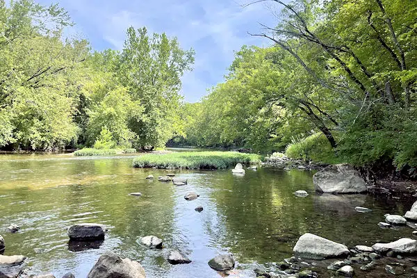 river along a hiking path in a state park near muncie indiana