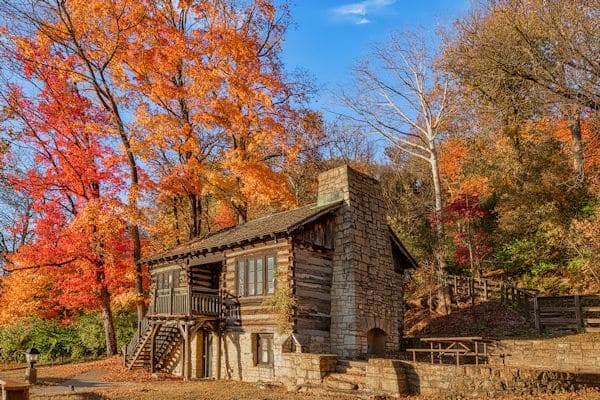 fall foliage surrounding a historic building in a state park near rockford illinois