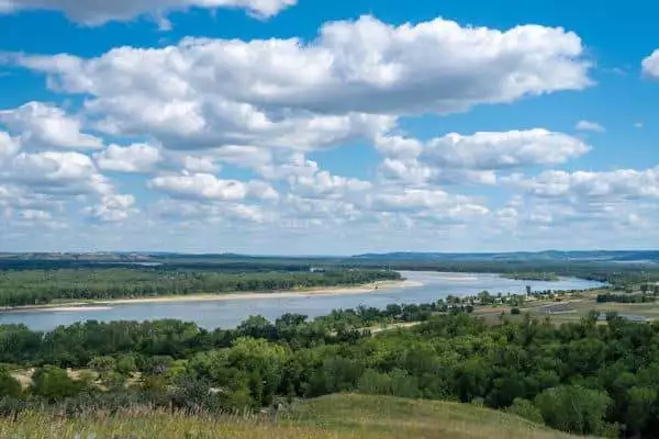 view of the missouri river from a state park near fargo north dakota