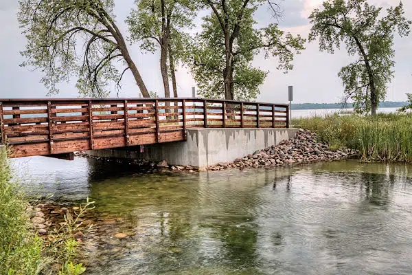 wooden bridge in a state park near nisswa minnesota