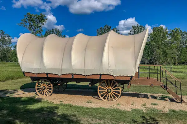 covered wagon at a state park near fargo north dakota