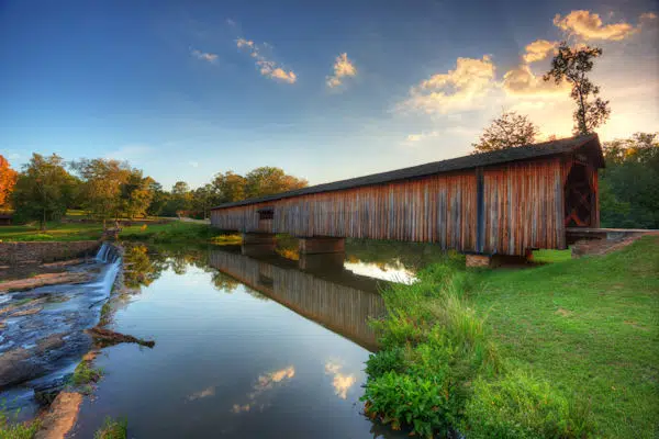 covered bridge over water at a state park near hiawassee georgia