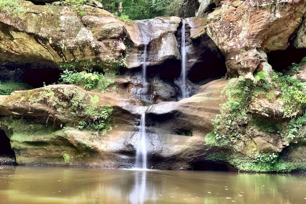 waterfall in the woods at a state park in ohio