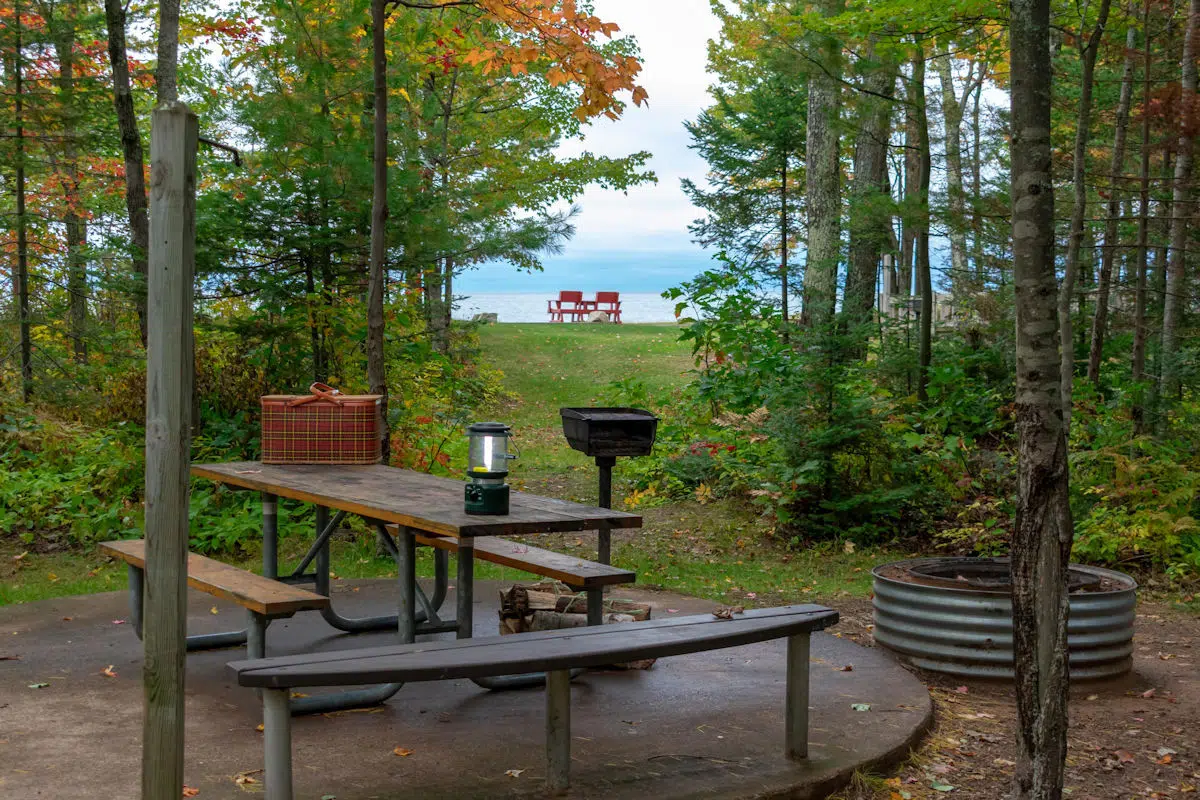 campsite overlooking the water at a state park near escanaba michigan