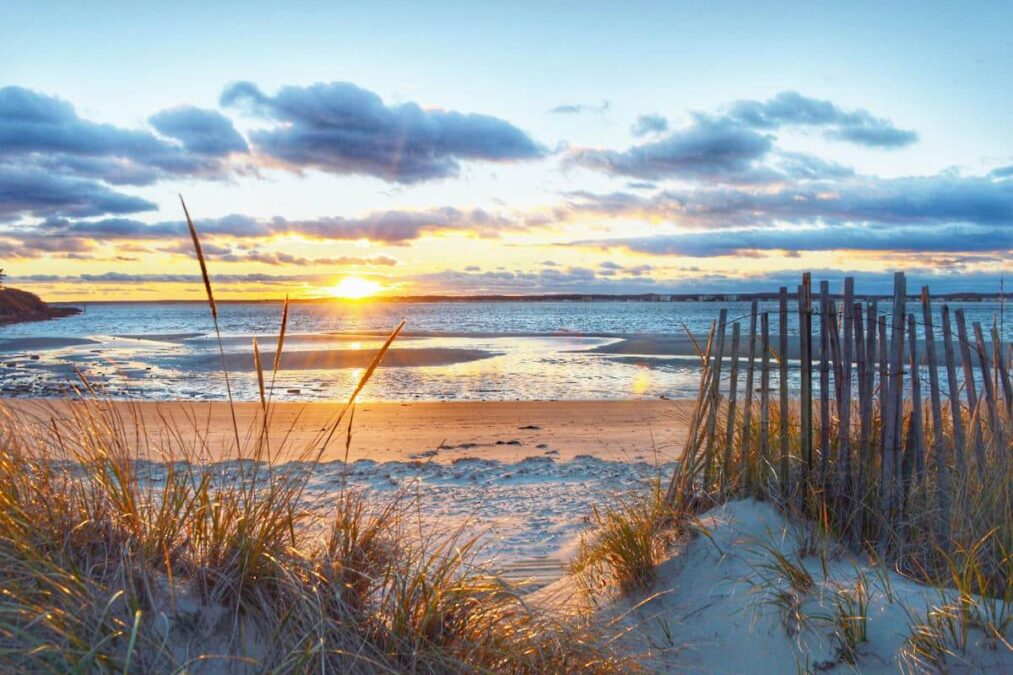 Sun rising above the ocean at Ferry Beach State Park