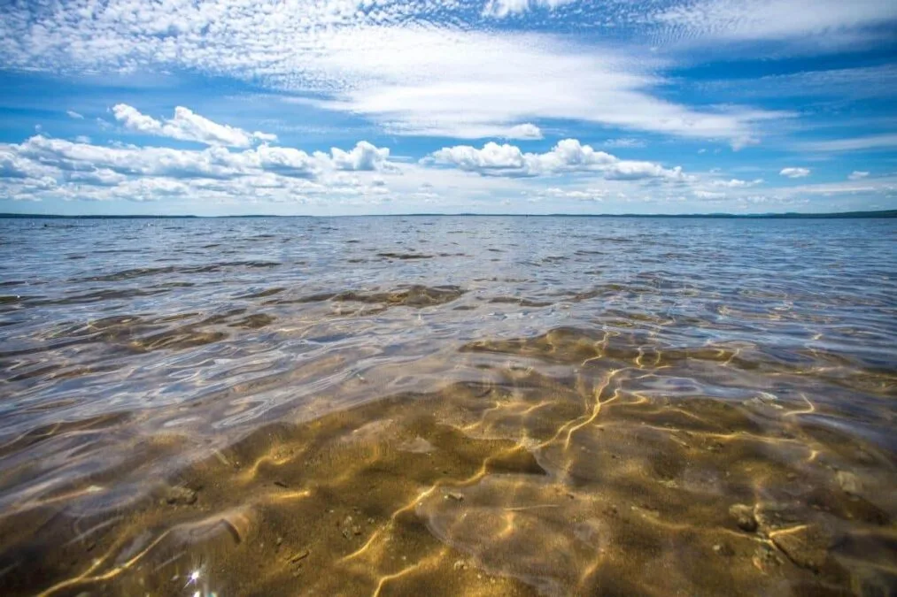 light shimmering through the clear water at Sebago Lake State Park