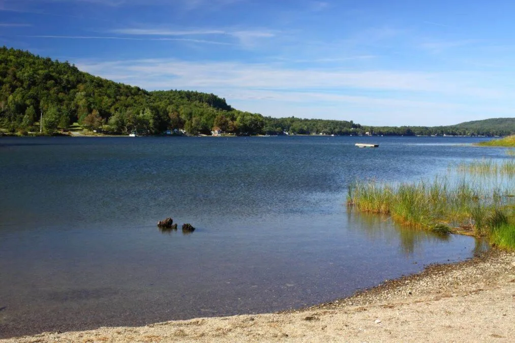 Swan Lake State Park across the water in Swanville, ME