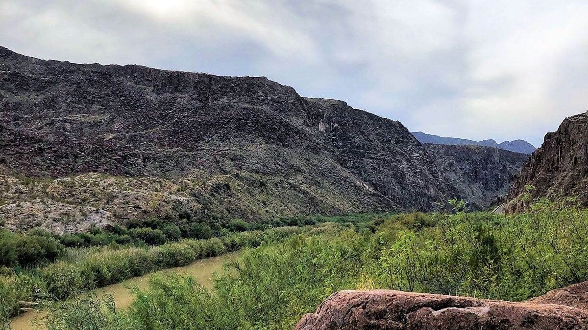A stream cutting through the hills at Big Bend Ranch State Park