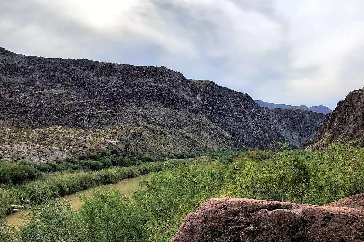A stream cutting through the hills at Big Bend Ranch State Park