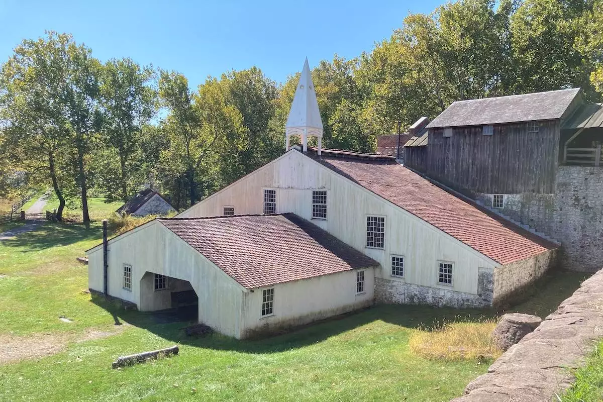 Hopewell Furnace main building from above