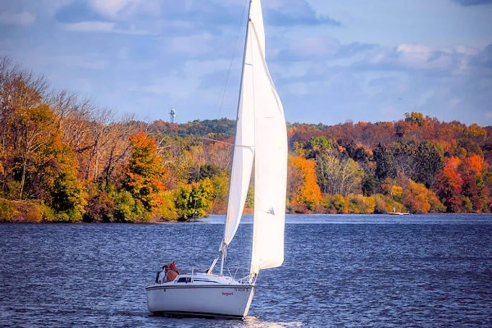 Nockamixon State Park 86 A sailing boat on the lake in Nockamixon State Park in autumn