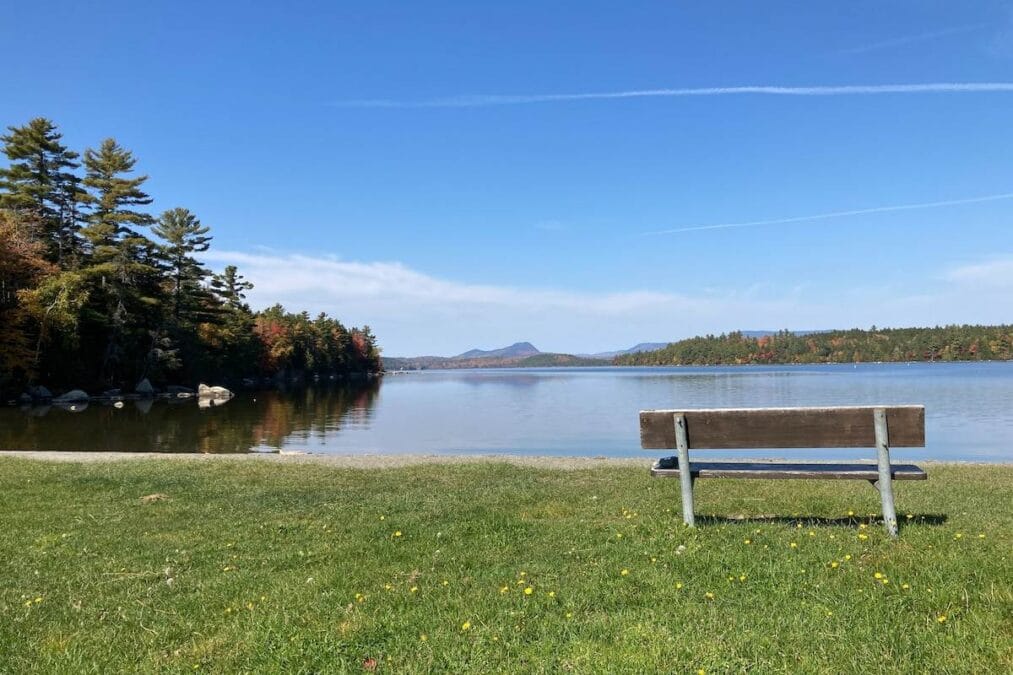 Peaks-Kenny State Park 11 a bench overlooking Sebec Lake at Peaks-Kenny State Park