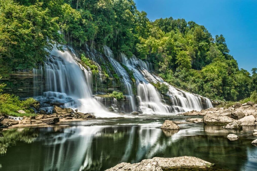 twin waterfalls in a state park near mcminnville tennessee