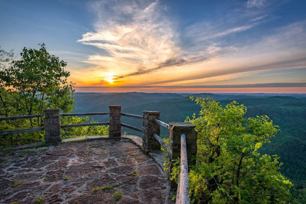 sunset above the mountains at a state park near paducha kentucky