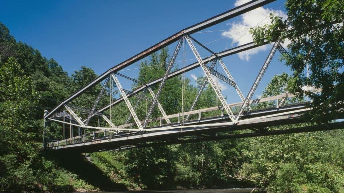 Picture of the Waterville lenticular truss bridge, now over Swatara Creek in Swatara State Park