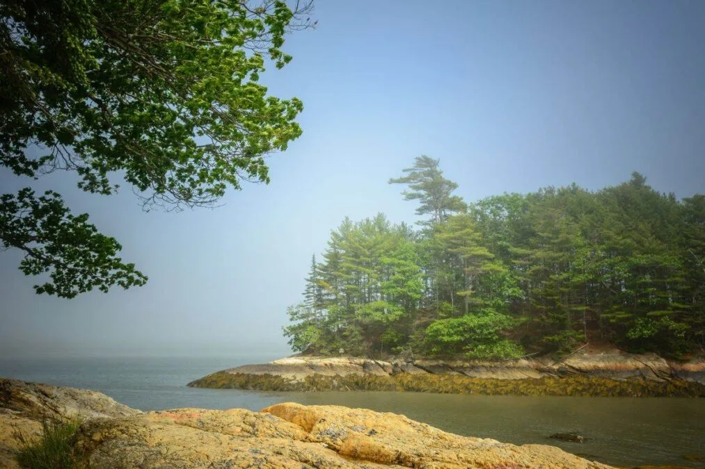 View of Googins Island from Wolfe's Neck Woods State Park in Freeport, Maine