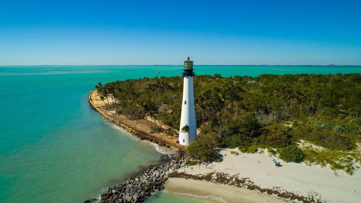 Aerial image of the lighthouse at Bill Baggs Cape State Park