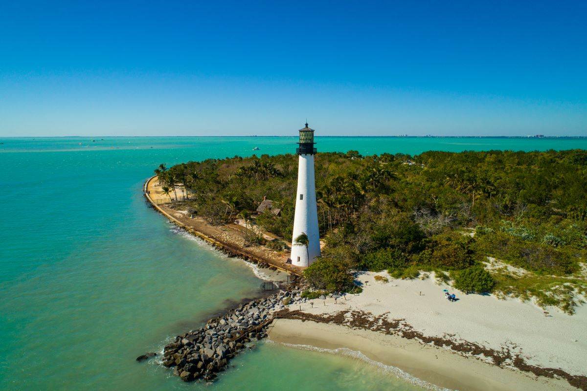 Aerial image of the lighthouse at Bill Baggs Cape State Park
