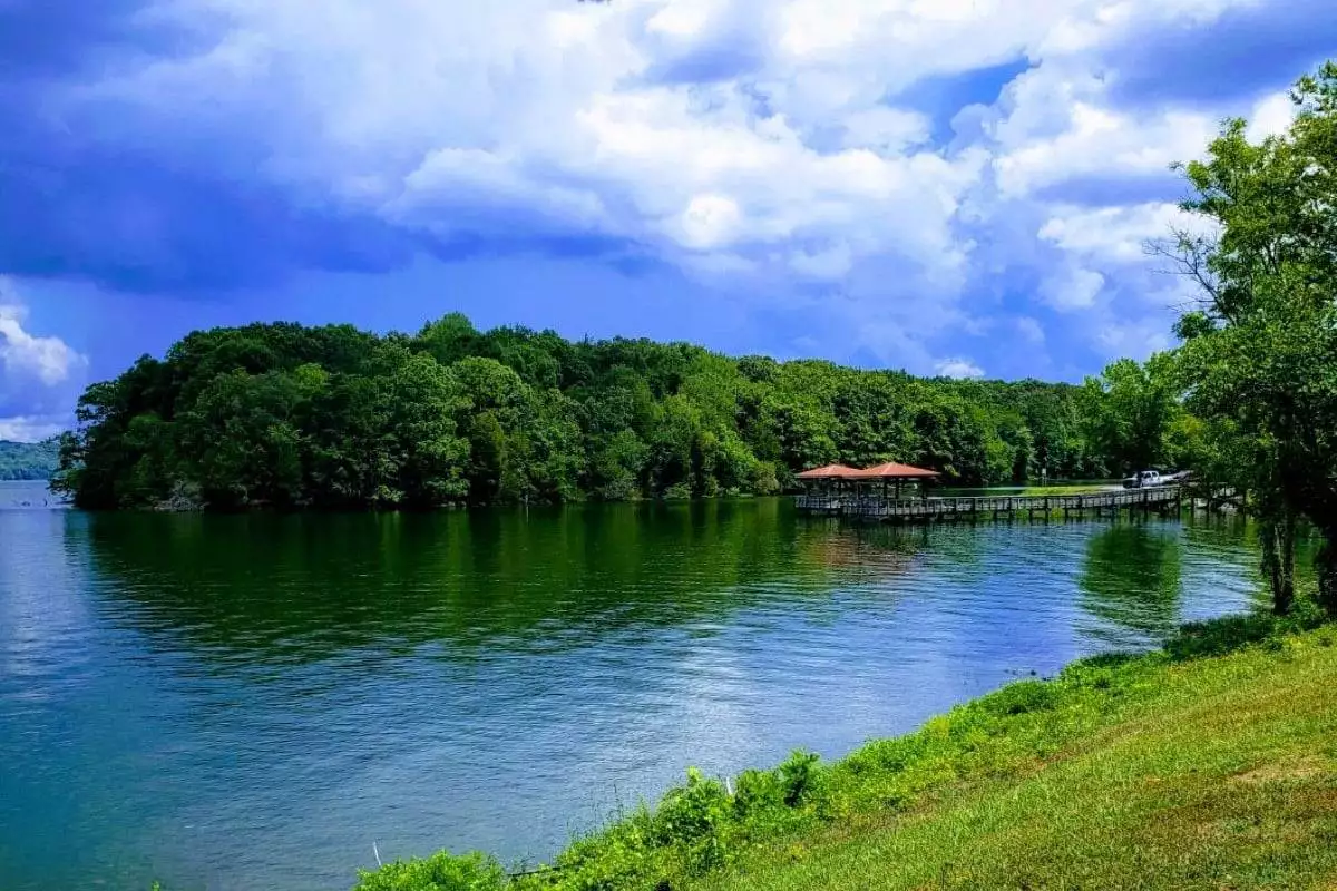fishing pier on the water at Booker T. Washington State Park