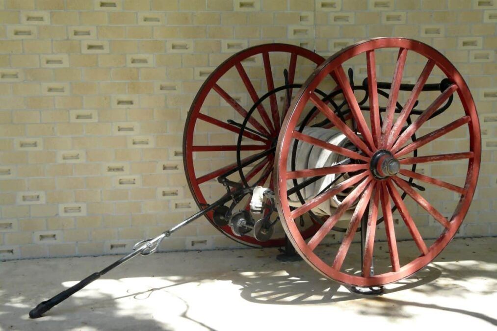 Antique Fire Hose Cart Firefighting Wagon. This antique fire hose cart is one of the displays at Cedar Key Museum State Park