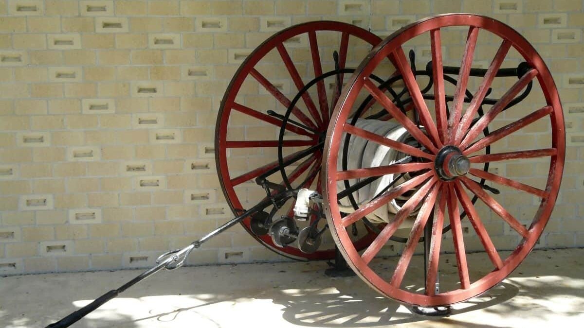 Antique Fire Hose Cart Firefighting Wagon. This antique fire hose cart is one of the displays at Cedar Key Museum State Park