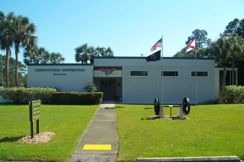 Outside of the museum building at Constitution Convention Museum State Park.