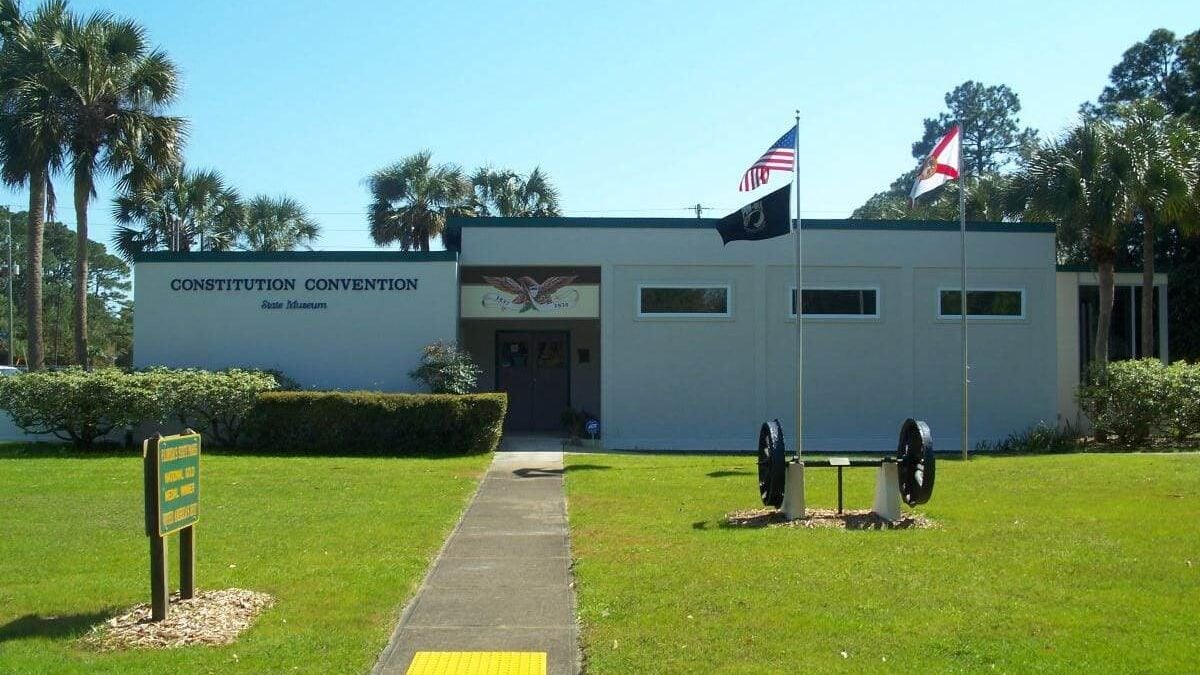 Outside of the museum building at Constitution Convention Museum State Park.