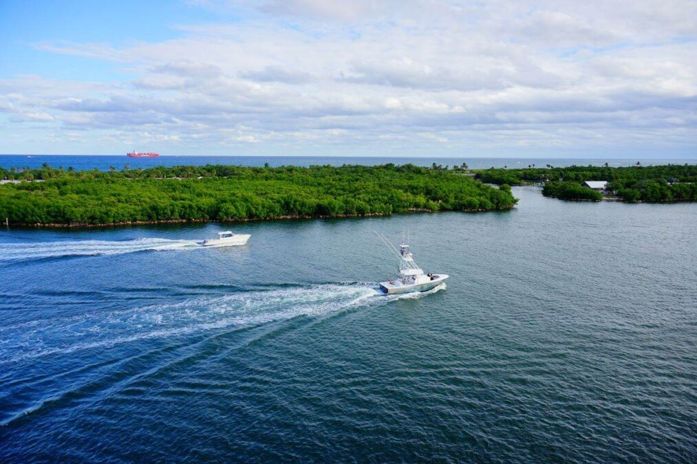Two boats on the water at Dr. Von D. Mizell-Eula Johnson State Park