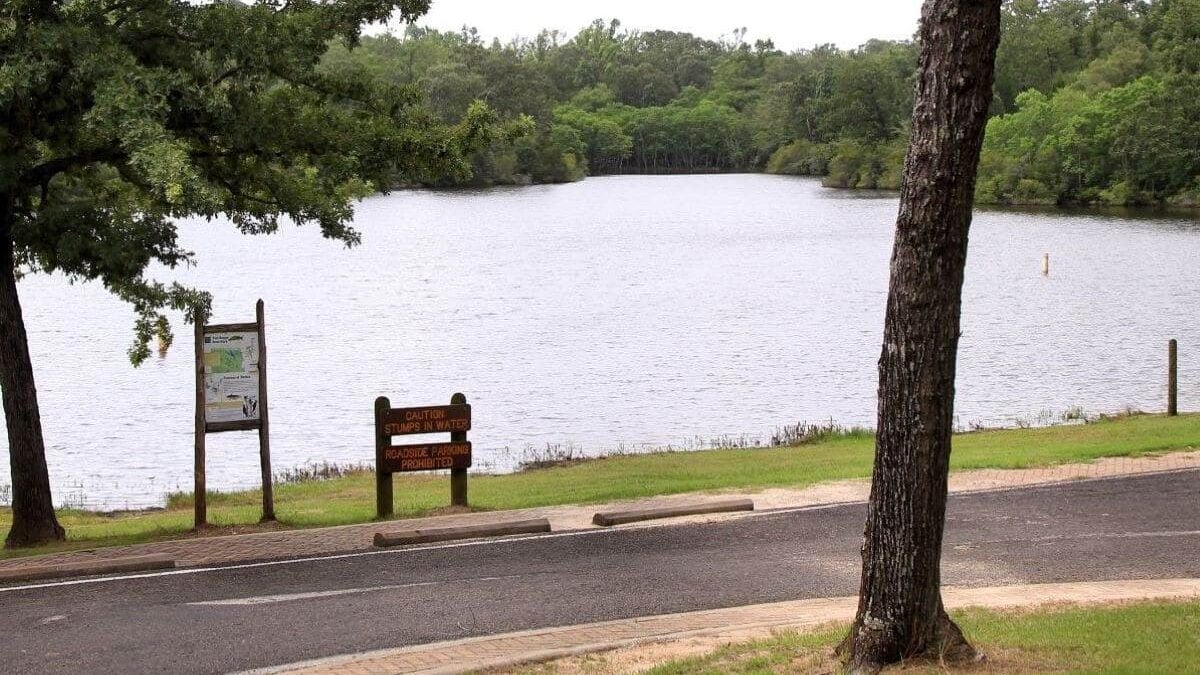 The swimming area in Fort Boggy State Park, Texas