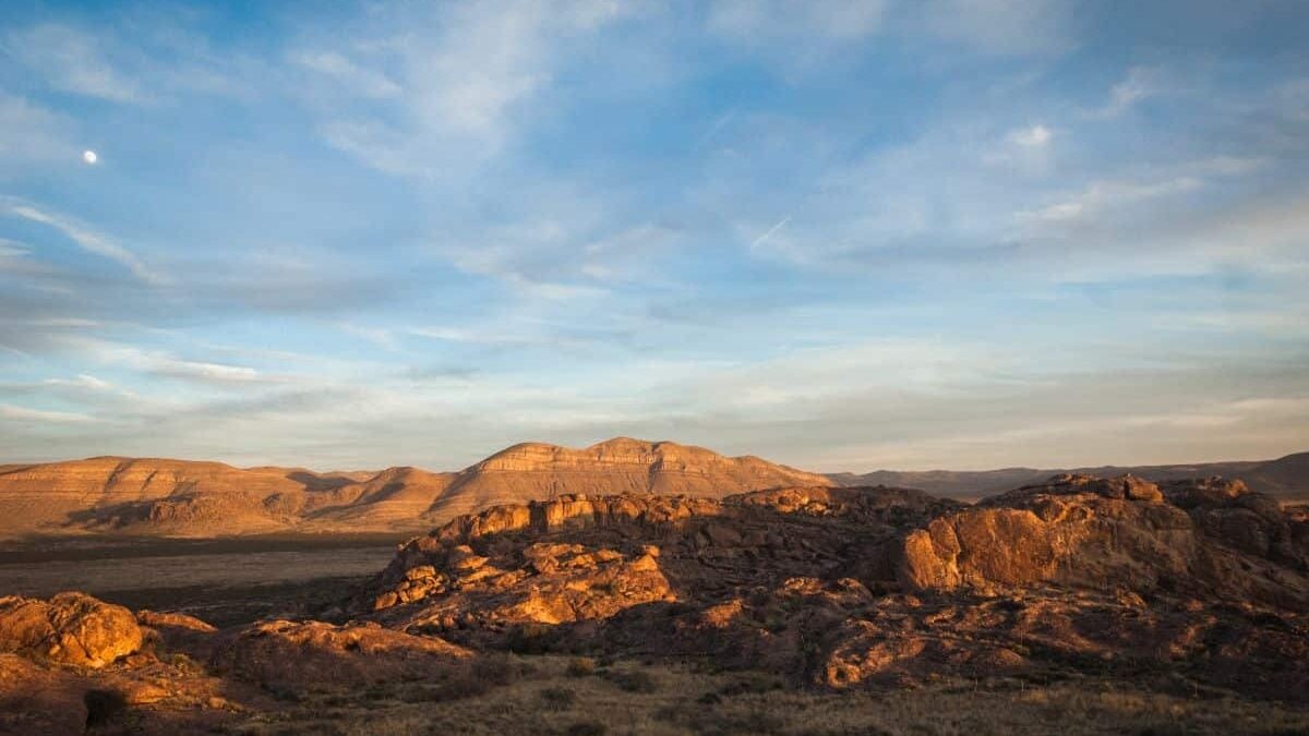 Sunset landscape view at Hueco Tanks State Park in El Paso, Texas