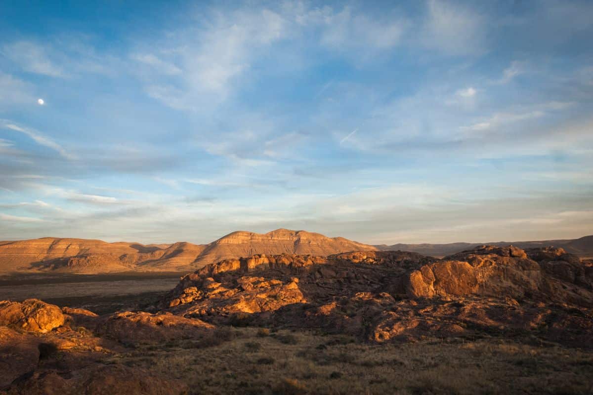 Sunset landscape view at Hueco Tanks State Park in El Paso, Texas