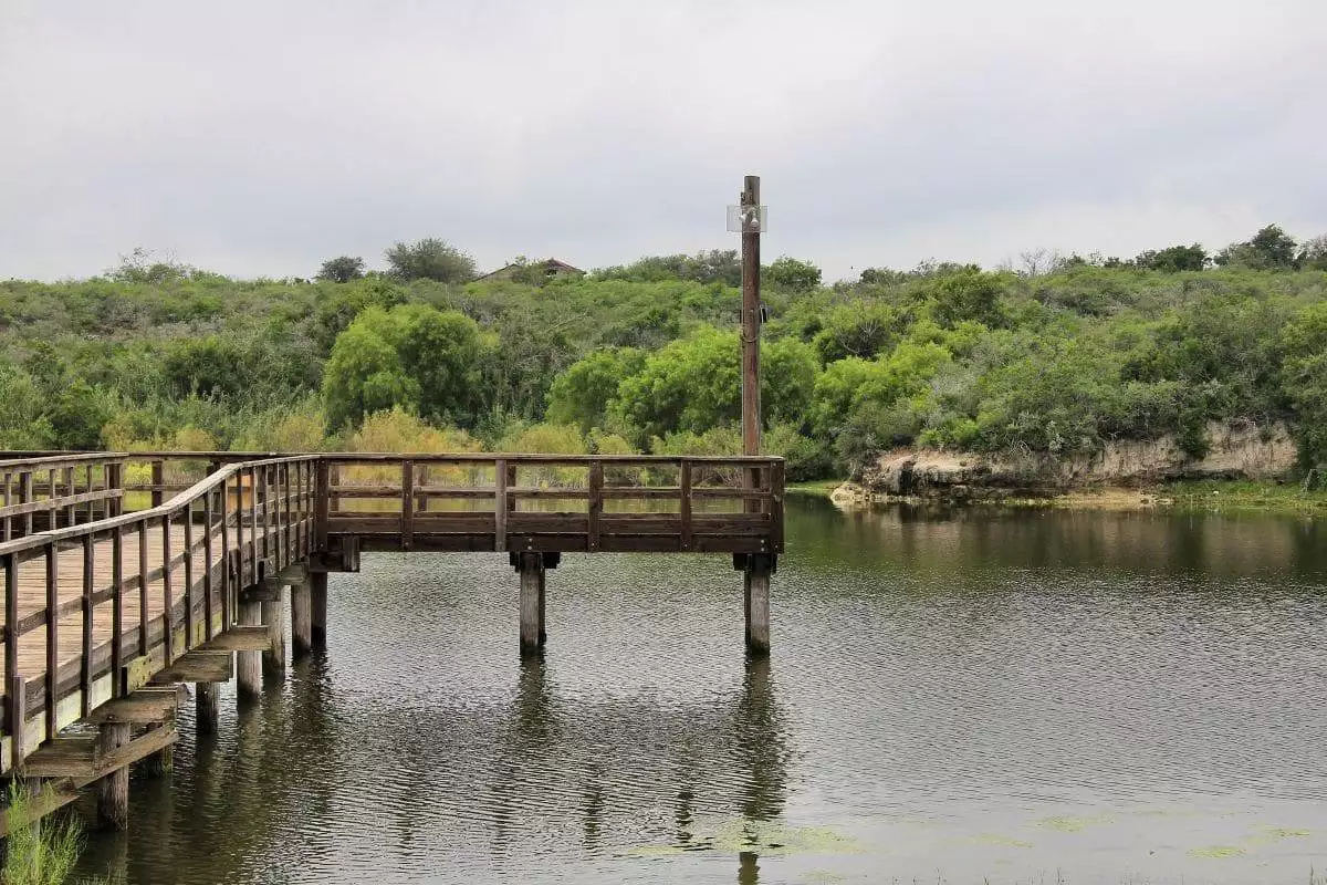 A fishing pier in Lake Corpus Christi State Park in San Patricio County, Texas, United States.