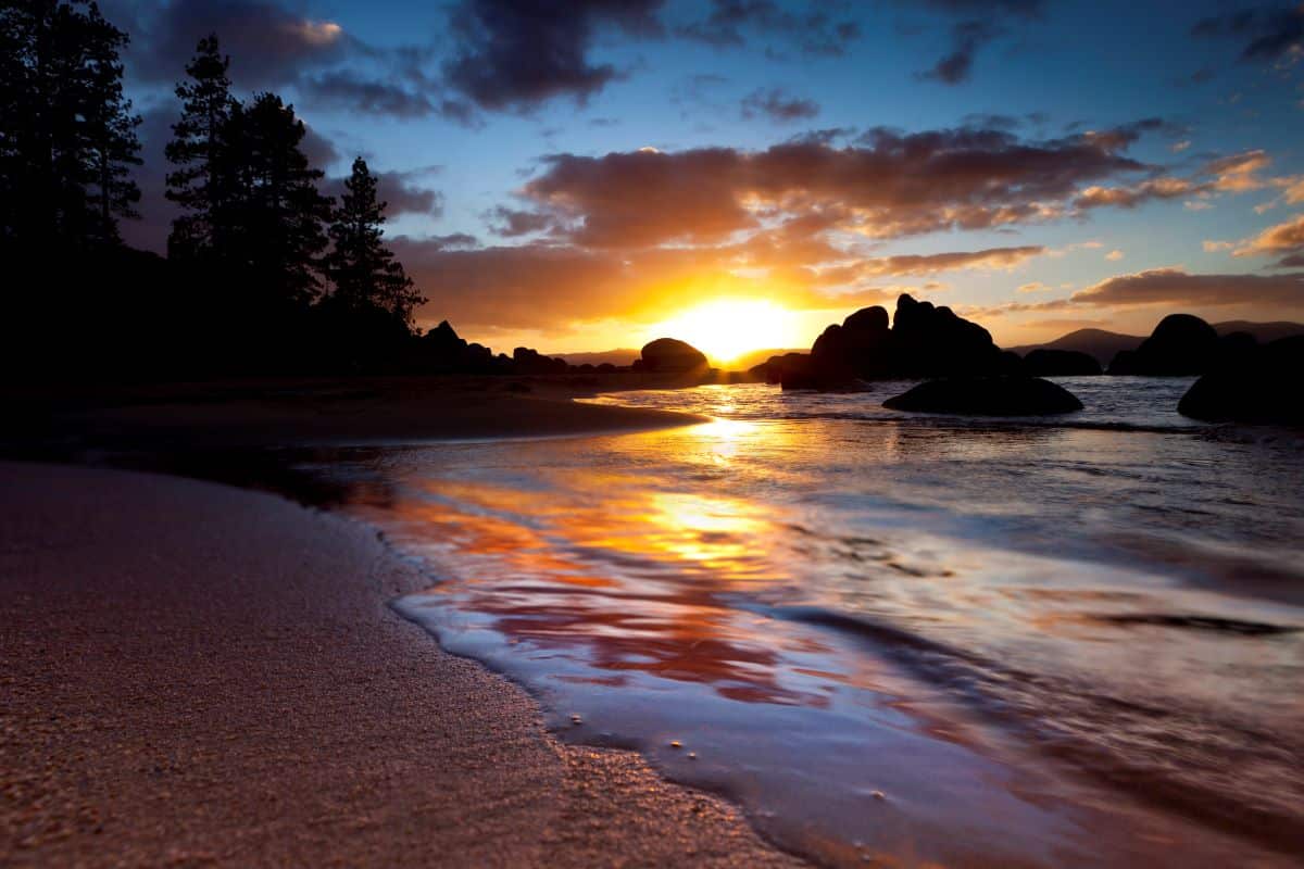 Lake Tahoe Nevada Sunset at Sand Harbor Beach