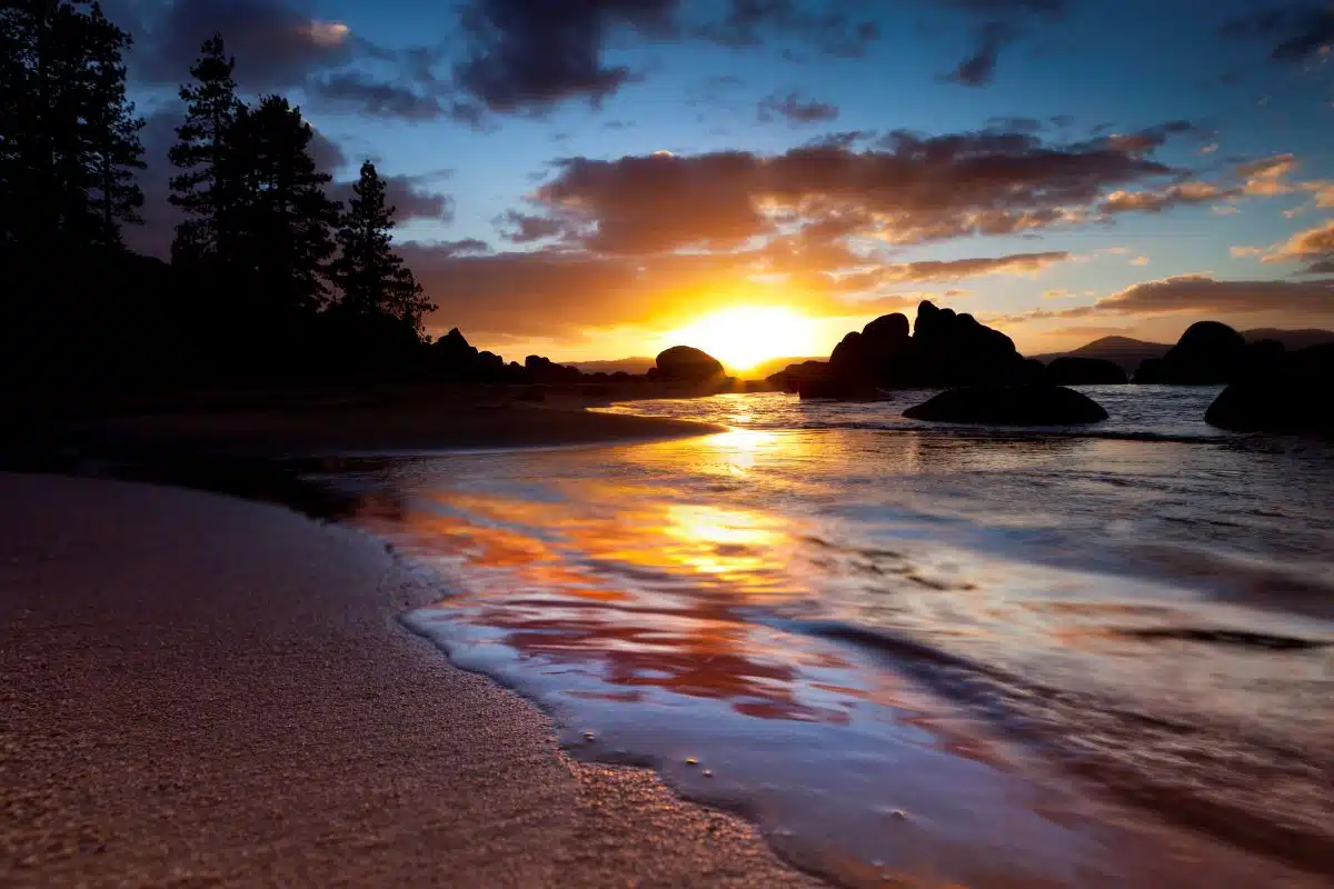 Lake Tahoe Nevada Sunset at Sand Harbor Beach