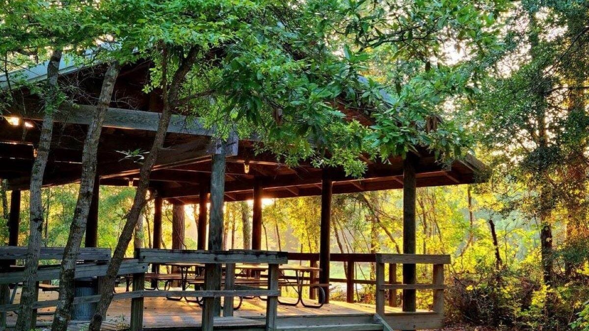 Pavilion at sunset in Village Creek State Park