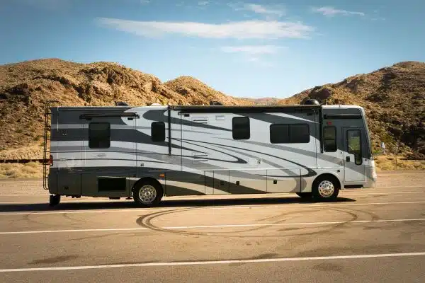 class A motorhome at a state park in the desert