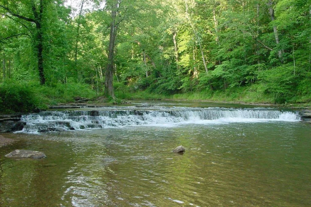 Crockett Falls in David Crockett State Park, located a half mile west of Lawrenceburg, Tennessee.