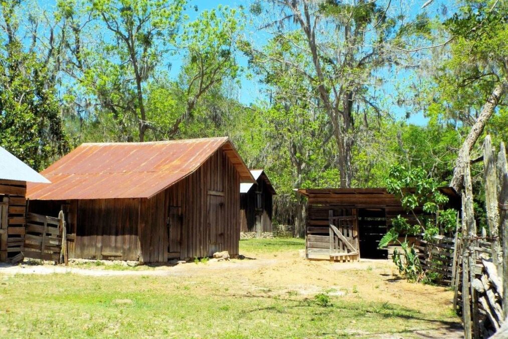 Historic farm buildings at Dudley Farm Historic State Park