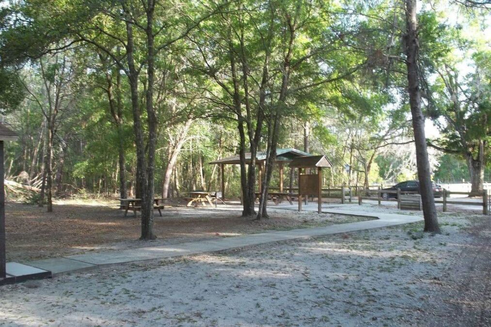 Pavilion and picnic tables at Dunns Creek State Park.