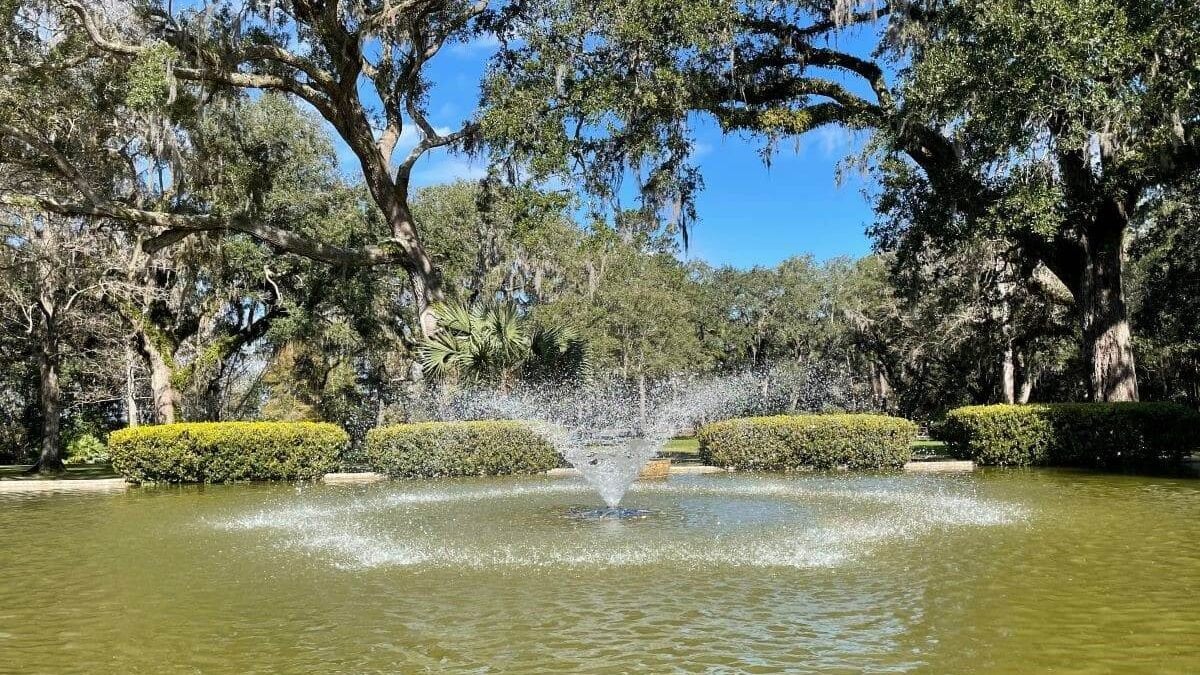 water fountain under a live oak tree at Eden Gardens State Park