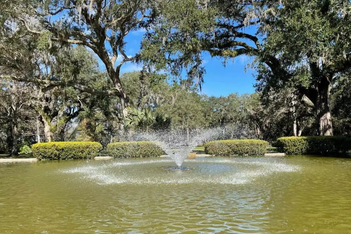 water fountain under a live oak tree at Eden Gardens State Park