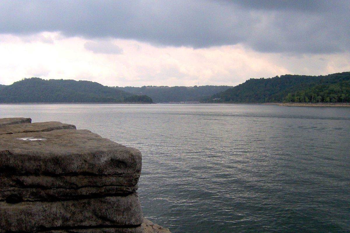 The Center Hill Lake impoundment of the Caney Fork River, just upstream from Center Hill Dam at Edgar Evins State Park