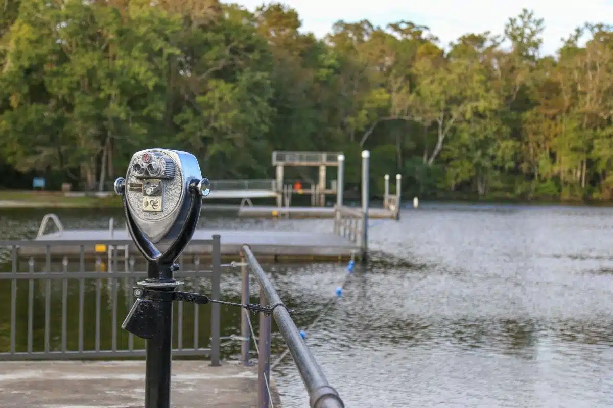 viewing telescope on the dock at Edward Ball Wakulla Springs State Park
