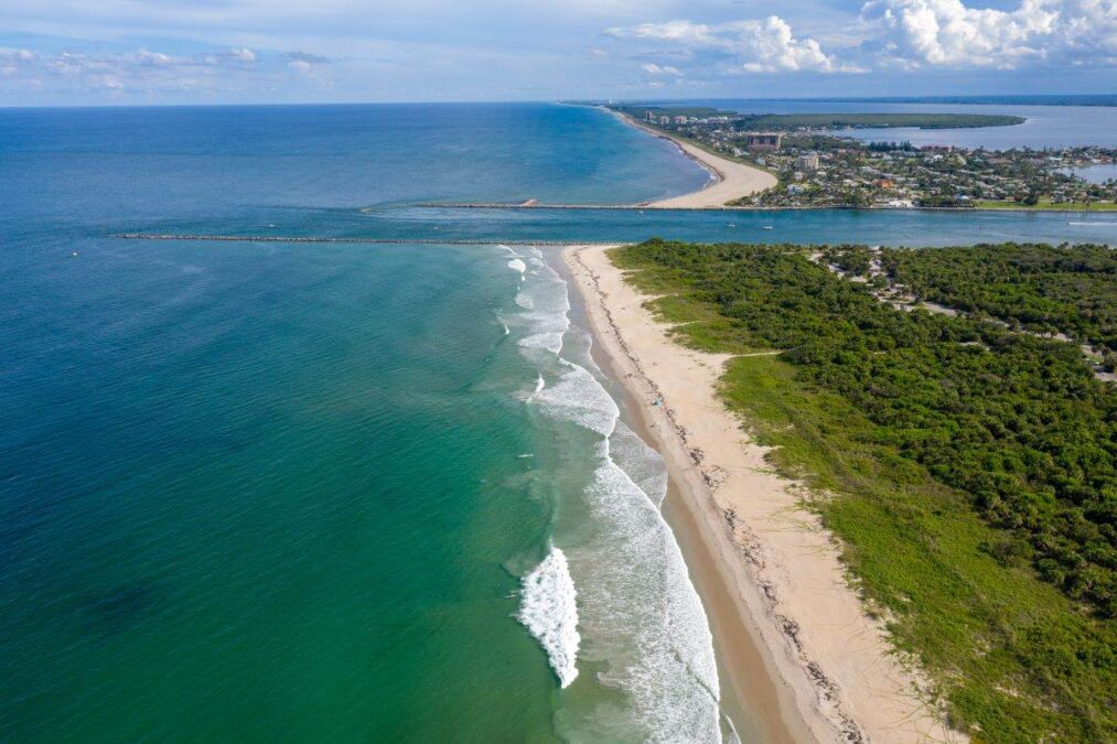 aerial view of the beach at Fort Pierce Inlet State Park