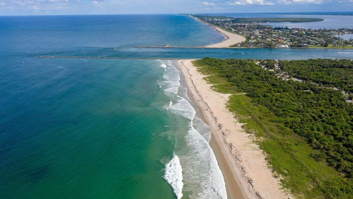 aerial view of the beach at Fort Pierce Inlet State Park