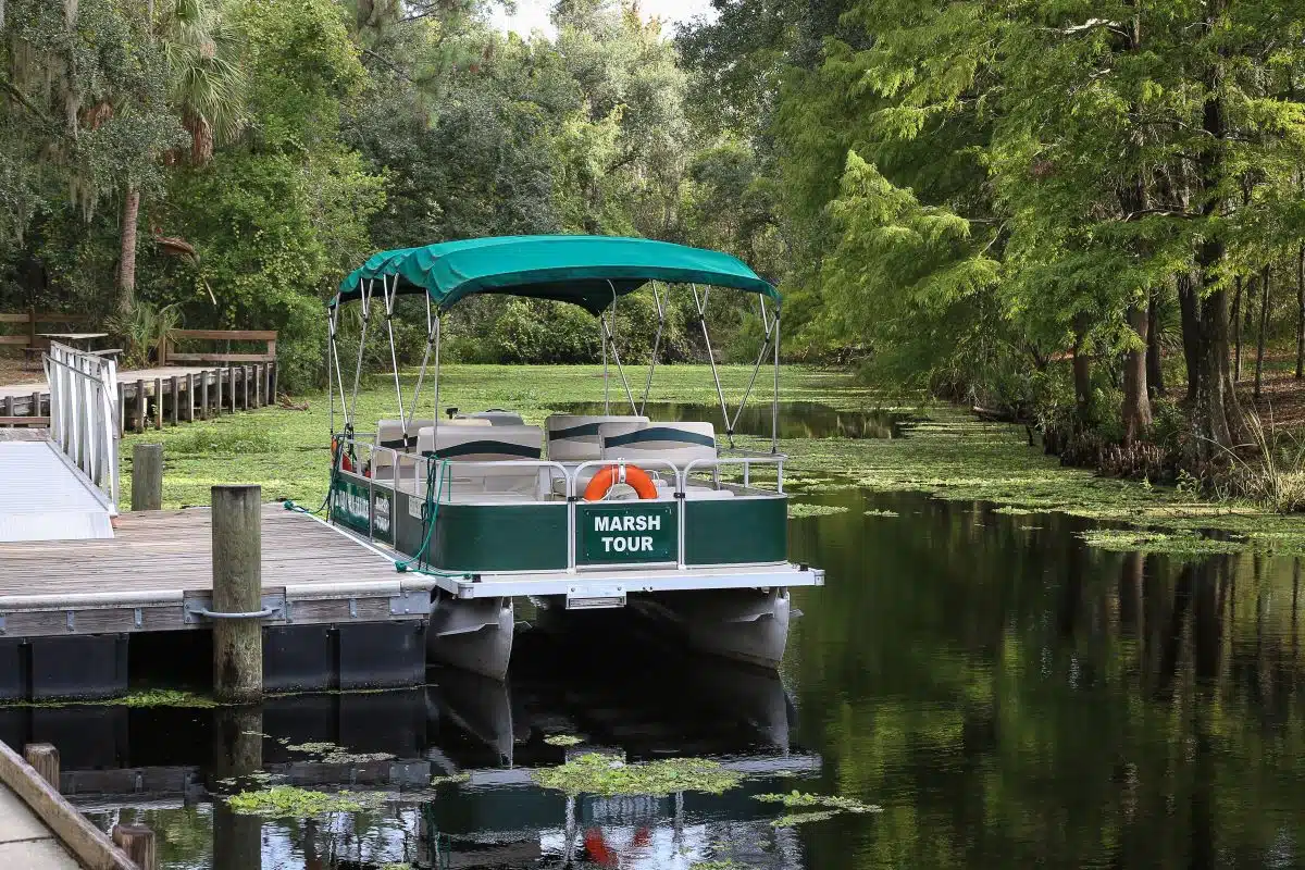 tour boat on the water at Lake Griffin State Park